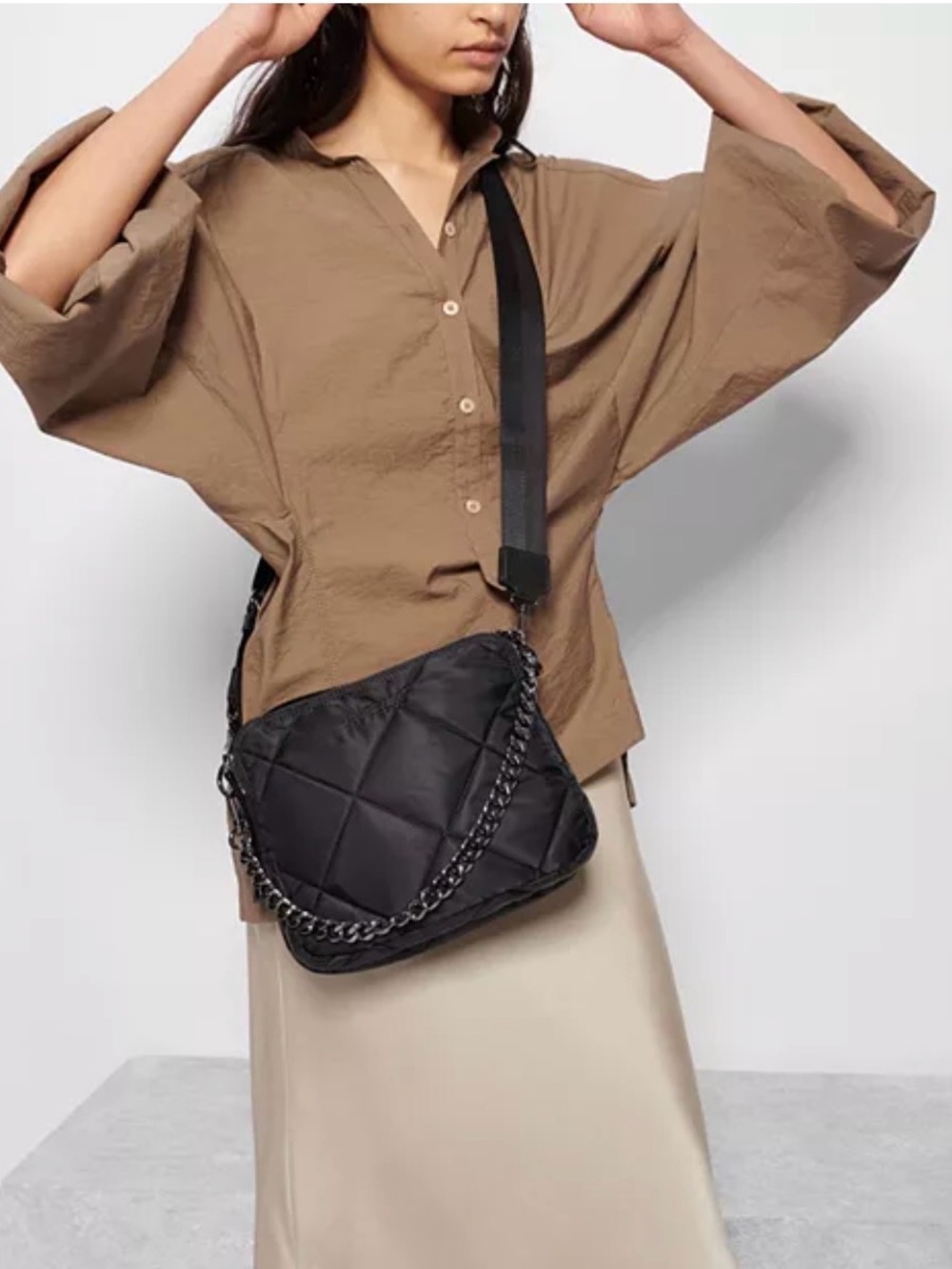 MZ Wallace Bowery Quilted Gunmetal Chain and Braided strap Crossbody Bag